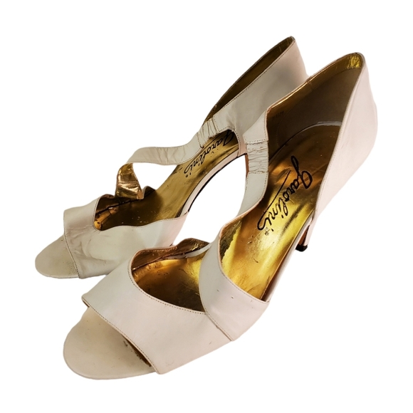 Vintage Shoes - Vintage Glam 70s Open Toed Heels with Angular Strap